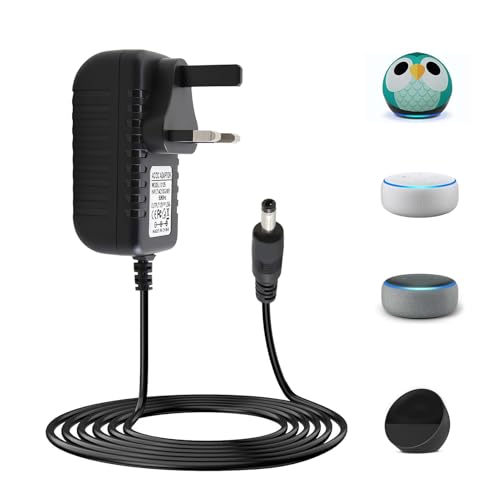 12V 1.25A 15W Power Supply Charger 4.0 * 1.7mm Power Cable Compatible with E-cho Dot (3rd/5rd/4th/1st Gen) 3/4 Gen E-cho Kids Edition 3/4 Gen Show 5(1/2Gen) Spot Fire TV Cube 1.5M Cord Black