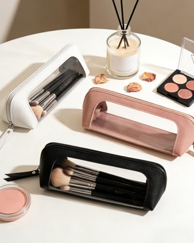 Image of LETGO Cute Makeup Bag,Small,Clear Travel Makeup Brush Holder,Waterproof PU Leather Cosmetic Brush Pouch with Zipper,Portable Makeup Brush Organizer Case for Women Girls Daily Use (Chic White)