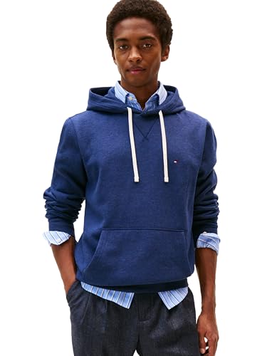 Tommy Hilfiger Herren Medium Weight Solid Fleece Hoodie, Available In Big & Tall Sweatshirt, Blau meliert, XXL – Ansicht 1