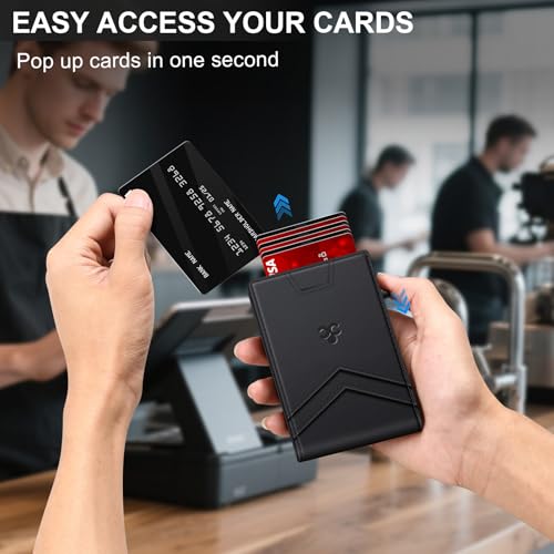 Image of Wallet for Men Wallet with Slim Pop Up Card Holder for 12-14 Cards, RFID Blocking Bifold Minimalist Smart Wallet, Credit Card Holder with ID Window & Cash Slot, Compact Metal Card Case, Gifts for Men
