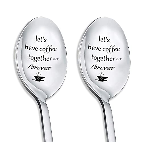 Couples Gifts Coffee Spoons Set Coffee Lovers Gifts for Wife Husband Anniversary Christmas Birthday Gifts for Girlfriend Boyfriend - Let's Have Coffee Together Forever Spoon