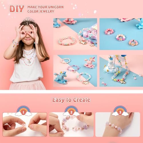Image of SANNIDHI Bracelet Making Set, Clay Beads Kit, Macaron Color Beads for Bracelet Making for Girls Kids, Letter Beads with Unicorn Pendants, Crystal Star Flower Hair Beads Set for DIY Jewellery Crafts