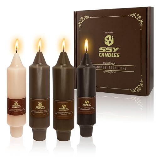 NJAO HOO Brown Short Taper Candle 5 Inch Candlesticks Unscented Dripless Gradient Colored Tapered Candle Set for Home Decor Wedding Party Dinner Candles, 4 Pack