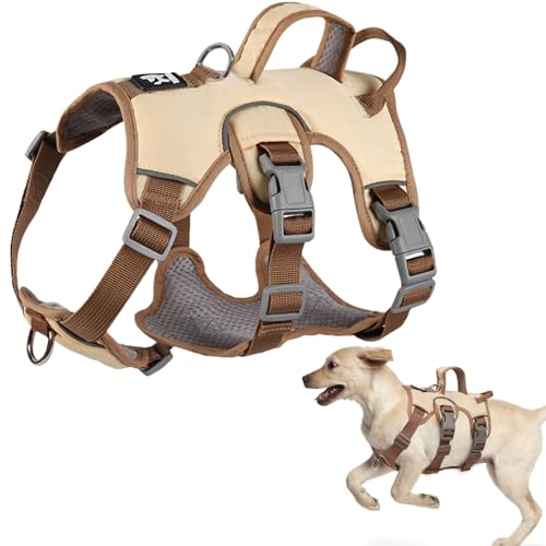 LiebeDD Harnais Anti Traction pour Chien - Arnet Réfléchissant Reglable Harnet en Y Harnais Canicross Chien pour Chiot Petit et Moyen Chiens, Beige + Anneau...