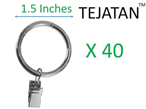 1.5-Inch, Set Of 40, Silver, Metal Curtain Rings With Clips And Eyelets (Also Known As Rings With Curtain Clips / Curtain Clip Rings / Drapery Rings / Curtain Rings With Clips / Drapery Clip Rings) #TOP3