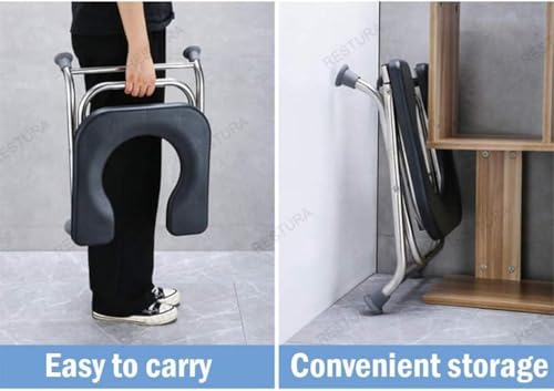 Image of Black Foldable Stainless Steel Shower Commode Chair with Pot | Sturdy & Robust Constructed Stainless Steel Frame Comfortable for Elderly Pregnant Women