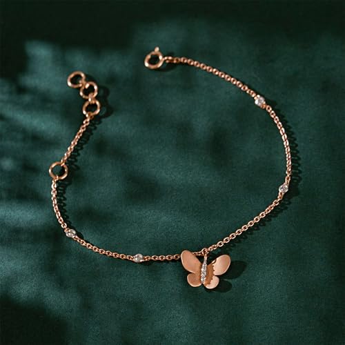 Image of CaratLane 18 Kt Rose Gold Elsa Diamond Butterfly Charm Bracelet for Women