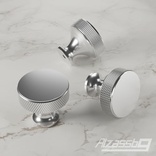 Alzassbg 6 Pack Polished Chrome Cabinet Knobs, 1.2 Inch(30.5mm) Diameter Round Knurled Kitchen Cabinet Handles of Carbinets and Drawers AL6067CP by Alzassbg - Image 3