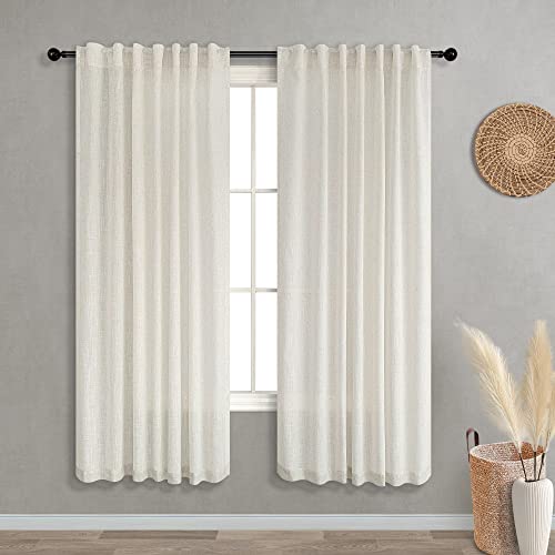 Koufall Linen Curtains 72 Inch Length For Living Room 2 Panels Set,Neutral Country Farmhouse Decor,Semi Sheer Window Curtain Panels For Bedroom With Back Tab Rod Pocket #TOP30