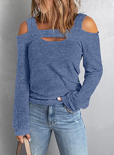 Image of Women Blouses and Tops Black White Colorblock Bell Sleeve Cold Shoulder Top Shirt
