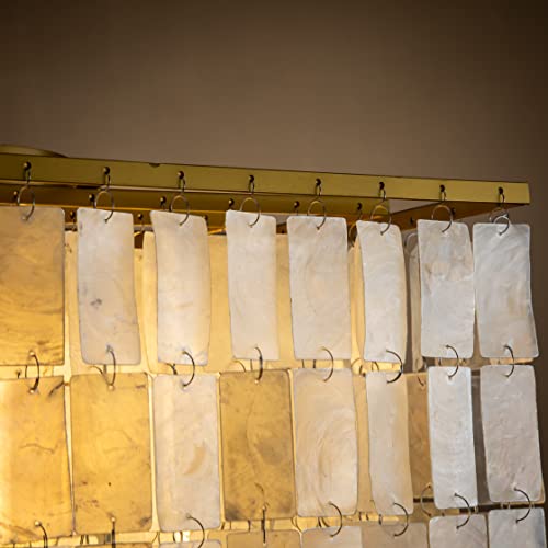 ALOADECOR 3 Lights Costal Square Antique Brass Flush Mount Ceiling Light with Rectangle Capiz Natural Seashells Shade Modern Shells Chandeliers for Living Room Dining Room Bedroom W 16.4 inch - Image 5