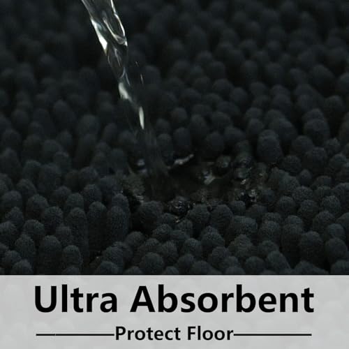 Image of BOANKODU Bathroom Rugs 59x24, Extra Soft Absorbent Chenille Bath Rugs, PVC Backing Quick Dry, Machine Washable Bath Mats for Bathroom Floor, Tub and Shower, Home Decor Accessories,Black