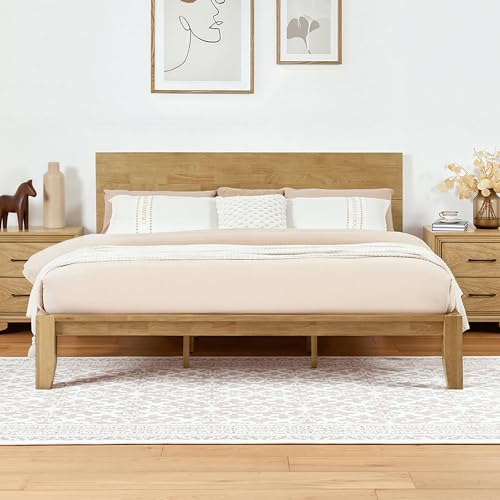 Image of Softa Mikor King Japanese Joinery Bed Frame with Headboard, Solid Rubberwood, 1500 Lbs Heavy Duty Slats Support, SGS Certified, No-Tool Setup, Hidden Storage, USB-A /C Port, No Box Spring Needed