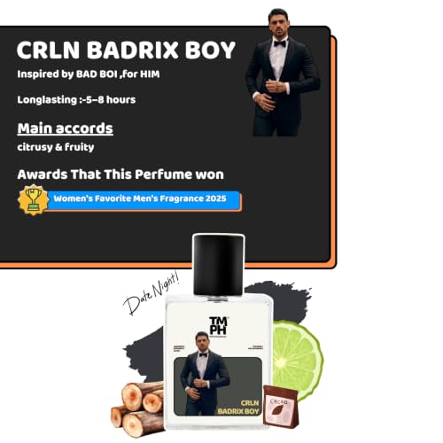 Image of TMPerfumehouseCrln Badrix Boy EDP for Men | Amber, Woody & Long Lasting Perfume Spray | Freshspicy, Warmspicy & Cacao Fragrance | Luxury Gift for Him | TMPH | 50ml