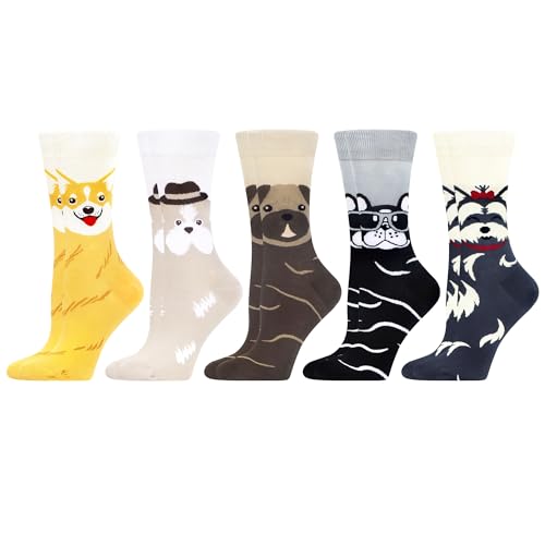 WeciBor Damen Lustige Bunte Socken, 5 Paar Mehrfarbig Welpen, Größe 39-42