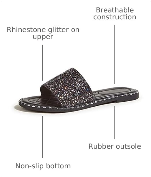 Image of Women's Open Toe Flat Sandals Rhinestone Glitter On Casual Fashion Slippers Quick Drying Indoor & Outdoor Slides