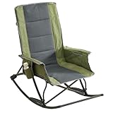 ONBRILL Folding Rocking Camping Chair,Portable Outdoor Rocker with High Back, Foot Rest& Side Pocket Carry Bag, Supports 300 Lbs, for Patio, Lawn and Garden (Green)