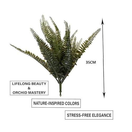 Image of PAPERI Artificial Plant Home Decor - Green Imitation Fern Plastic Artificial Grass Leaves Plant for Home Arrangement Decor Pack of 10