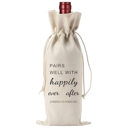 PinCute Wine Gift Bag Engagement Wedding Gifts for Couples, Personalized Mr and Mrs Wine Bag Gifts for Bridal Shower Women Men, Engagement Wedding Party Decoration Ornament