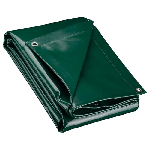 Wiltec Telone occhiellato verde 4 x 8 m resistente alle intemperie e a raggi UV, impermeabile, robusto telo di protezione in poliestere 650 g/m² con rivestimento in PVC