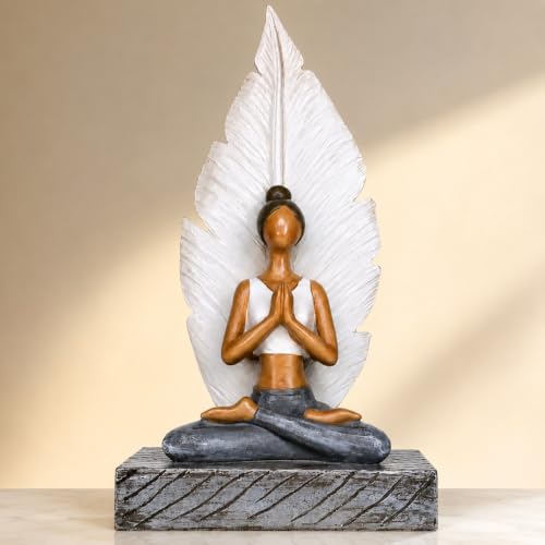 Image of ARMONIA Serenity Leaf Yoga Lady Showpiece | Premium Polystone Yoga Meditating Figurine Set for Home & Office Decor | Spiritual Sculpture for Living Room, Meditation Corner, Shelf & Gift | 10.2 Inches