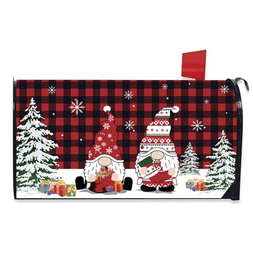 Christmas Magnetic Mailbox Cover, Winter Xmas Red Buffalo Plaid Standard