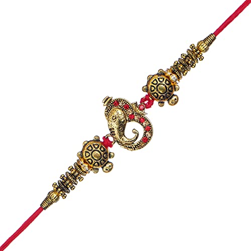 Image of eCraftIndia Set of 5 Multicolor Beads Pearls Diamond Rudraksha Rakhis for Brother Bhaiya Bhai | Roli Chawal Pack | Raksha Bandhan Rakhi