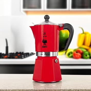 Bialetti Rainbow Moka Pot in Red, 6 Cup Stove Top Espresso Maker - Aluminum Cafetera for Ground Coffee, Italian Coffee Maker for Home Brewing