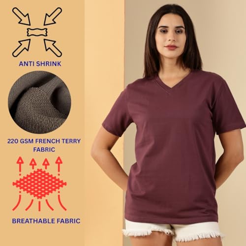 Image of Women's Pure Cotton Relaxed Fit V-Neck Half Sleeve T-Shirt | Gym Wear Casual Look T-Shirt | Regular Fitting with Comfort Wear for Women