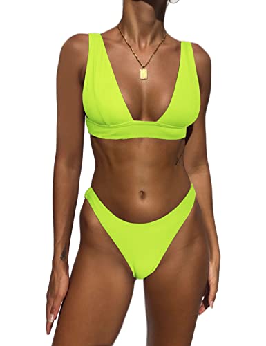 TOPLAZA Bikini Brasileño Top Triángulo Braga Tanga Talle Alto Color Liso