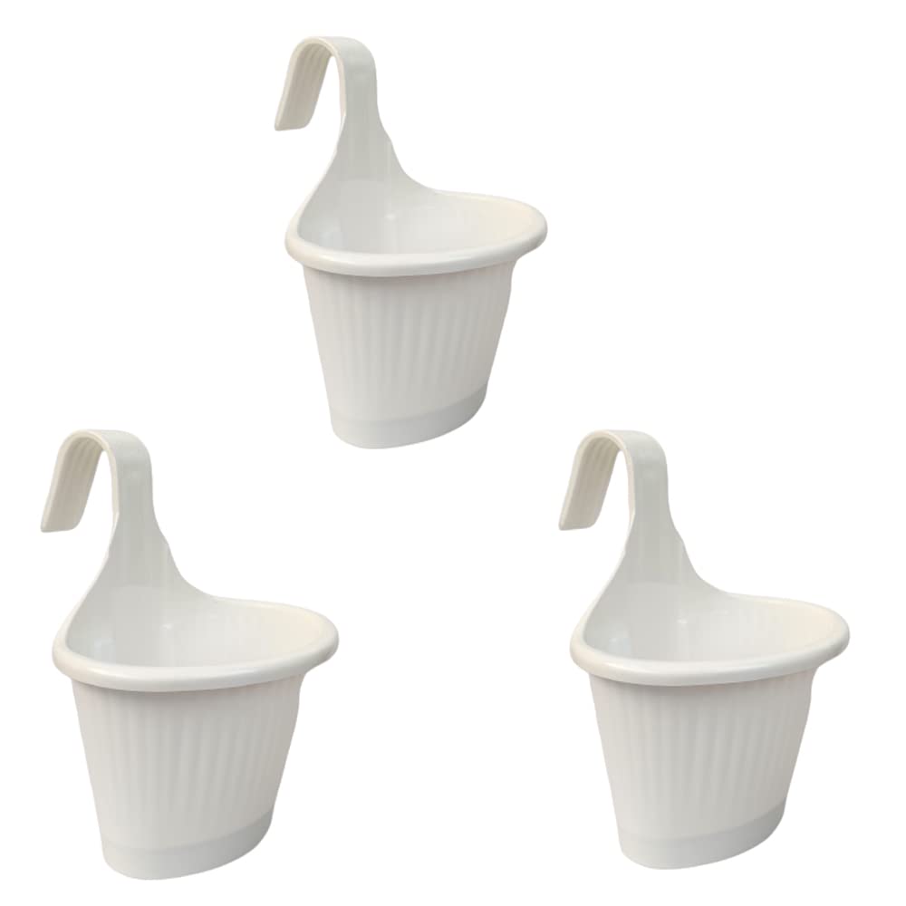 ZEONELY MART Hanging pots for Plants Balcony Railing Size (22 x 14 x 16.5) cm, White Color, Qty - 3 pcs (Single Hook pots) (B0B1DY5CJN) Amazon Price History, Amazon Price Tracker
