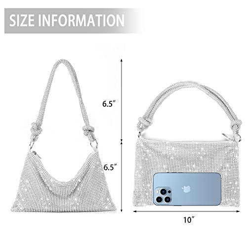 Rhinestone Purse Sparkly Evening bag Silver Clutch Purses for Women Evening, Cross Body Handbags for Party Prom Club Wedding - Image 7