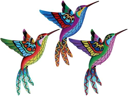 HOUSEEN Metal Hummingbird Wall Art, 3 Pack Wall Decor Colorful Birds Sculpture, Hanging Wall Art Decorations for Outdoor Indoor Garden Patio Fence or Living Room Bedroom