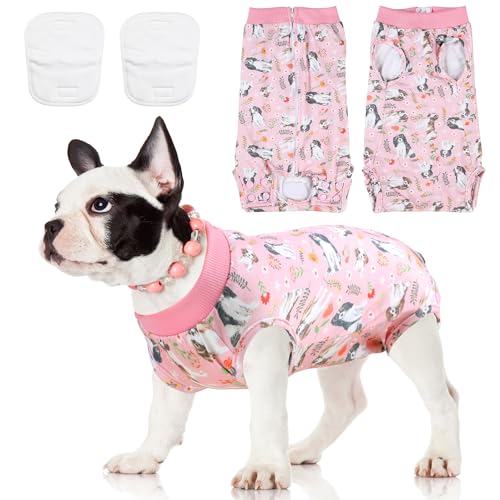 Image of Dog Surgery Recovery Suit with 2Pcs Dog Diapers for Surgery Female Male Dogs, Pet Recovery Shirt Dog Abdominal Wound Bandages, Substitute E-Collar & Cone, Prevent Licking Dog Pet Surgery Suit M