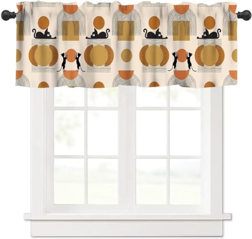 Image of Mid Century Moon Sun Cat Window Valance Curtain, Abstract Geometric Shapes Bohemian Modern Design Window Treatment Valances for Kitchen Living Room Cafe Decor 54'x18', 1 Panel