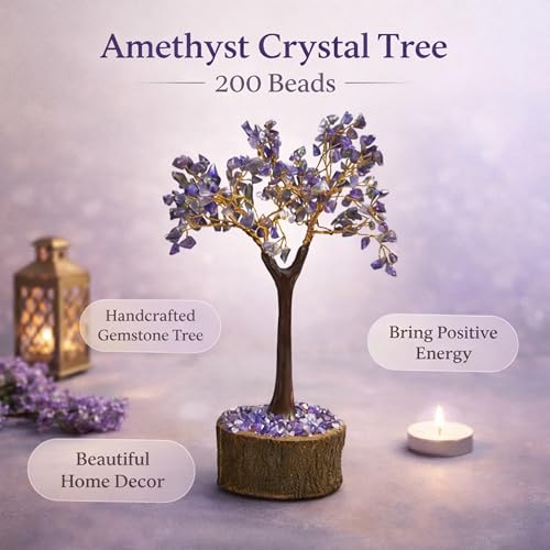Image of REMEDYWALA Charged Energized Amethyst Crystal Tree for Reiki Stone Crystal Tree 200 Beads