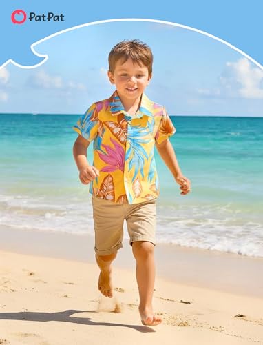Image of PATPAT Family Hawaiian Matching Outfits - Mommy and Me Vacation Outfits | Halter Sundresses and Button Down Shirts,Caribbean Vacation Summer Tropical Outfits,Hawaiian Boho Tropical Floral Printed