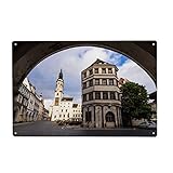 artboxONE Metall-Poster 30x45 cm Reise Stadt, Ratshaus, Torbogen von Künstler Rico Ködder