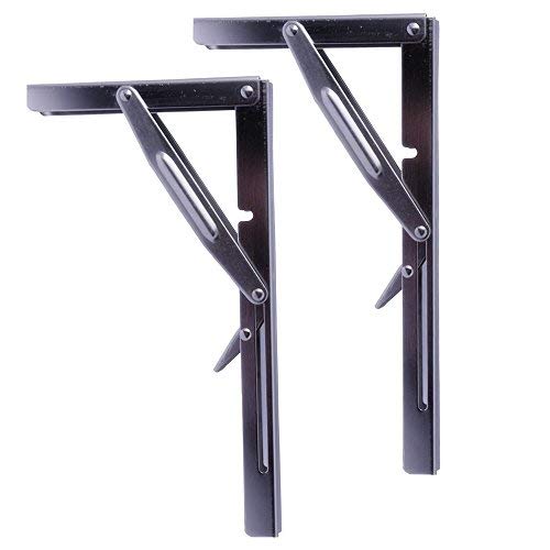 Wall-Mounted Heavy Duty Stainless Steel Folding Shelf Bench Table Bracket 660lb/300kg Load 2 Pieces Long Release Arm… (12 Inch Short arm)
