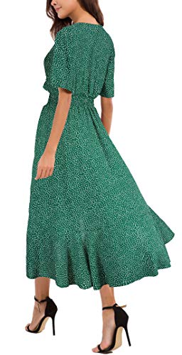 Image of Kormei Women Short Sleeve V Neck Floral High Low Flowy Summer Party Long Maxi Dress