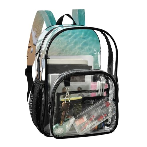 Blue Sky Beach Shell Clear Backpack - Stadium Approved Large 15.7-inch Waterproof Transparent Bag for Sports, Concerts, Work, Travel#4542