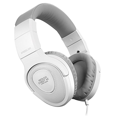 Speedlink Kopfhörer mit Mikrofon - MEDUSA STREET XE Stereo Headset 3,5mm (Kabellänge 1m - Weiche, umschließende Ohrmuscheln - Noise-Reduction-Mikrofon) für Notebooks / Smartphones weiß-grau