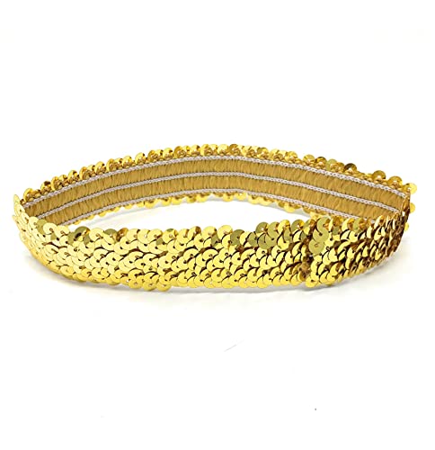 Fascia per capelli da donna in poliestere con paillettes color oro, 38 x 3 cm