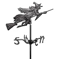 Design Toscano Windblown Wicked Witch Metal Weathervane with Roof Mount, 36 Inch, Aluminum, Black