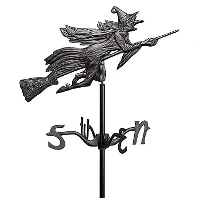 Design Toscano Windblown Wicked Witch Metal Weathervane with Roof Mount, 36 Inch, Aluminum, Black