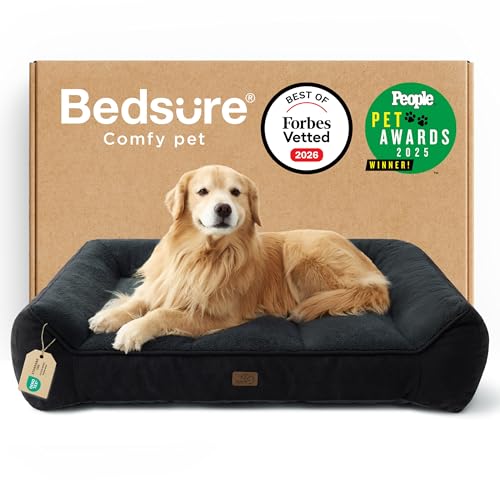 BEDSURE Hundebett Grosse Hunde, 89x63/96x71/106x76/122x89cm Dunkelgrau/Braun/Creme