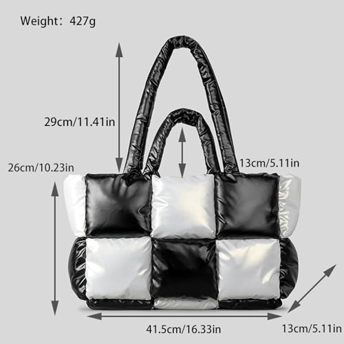 Puffer Tote Bag Large Trendy Checkered Puffy Quilted Tote Bag for Women Quilted Bubble Shoulder Bags Lightweight Puffer Purse3