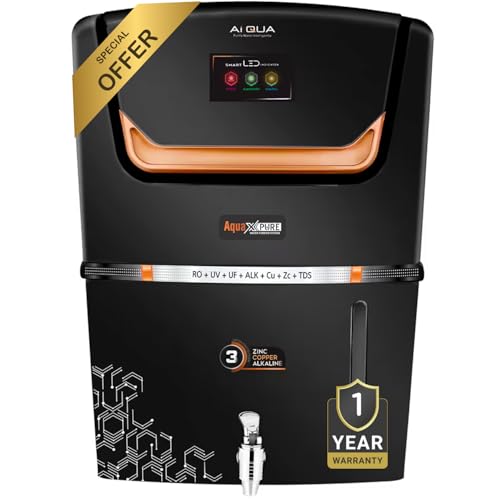 Image of Aqua X Pure Ai Black Premium RO Domestic Water Purifier | 5in1 Health Booster | RO+ UV+ UF+ MinLx+ High TDS Membrane+ TDS | Smart LED Indicator | Engineered for all Water Supply (0-3000ppm)