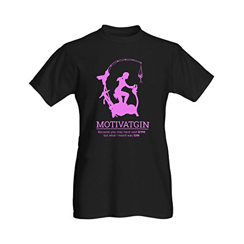 Ginsanity The Gin Collective: Ladies Gin Black Novelty T-Shirts (Motivation is MotivatGIN) - Small