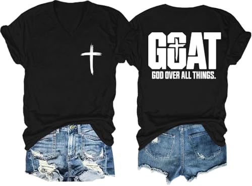 Cynvor Goat God Over All Things Shirt V Neck Goat God Over All Things T-Shirt Christian Faith Jesus T-Shirt